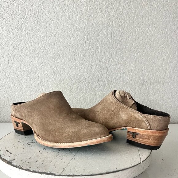 Lane Plain Jane Mule Womens 7 Latte Suede Cowboy Boots Western Slip On Short - Picture 12 of 12